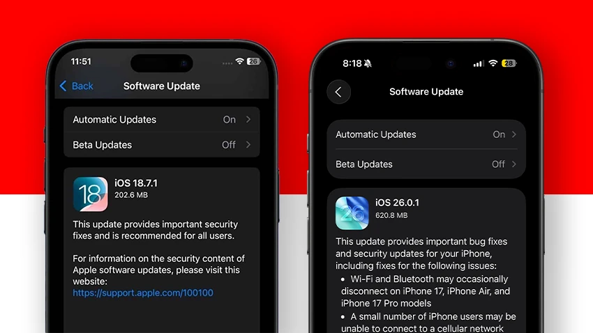 أبل ترسل تحديث iOS 26.0.1 وتحديث iOS 18.7.1 لإصلاح أخطاء وثغرات أمنية
