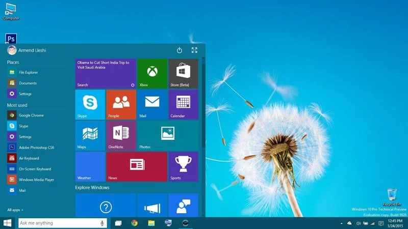 Windows 10 Desktop and Start Menu