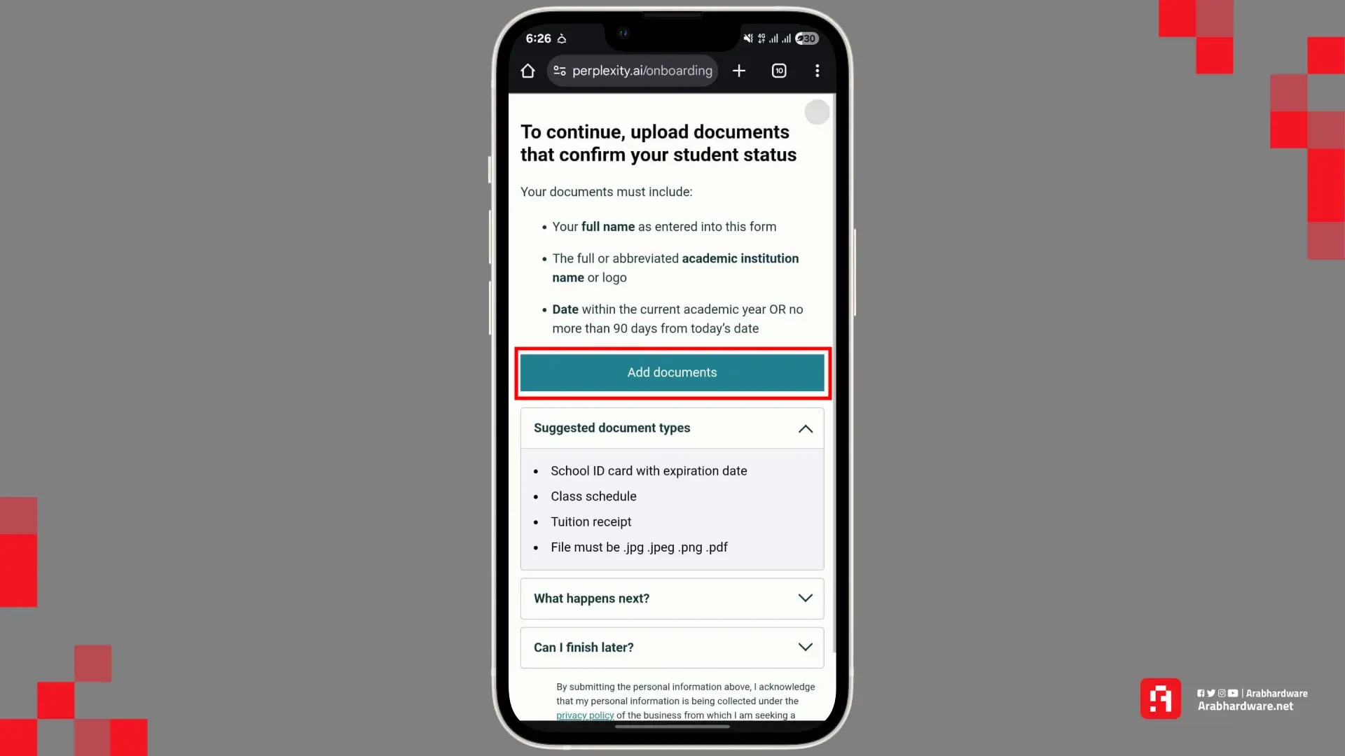 طلب مستند إضافي للتوثيق للحصول على اشتراك بيربليكستي برو