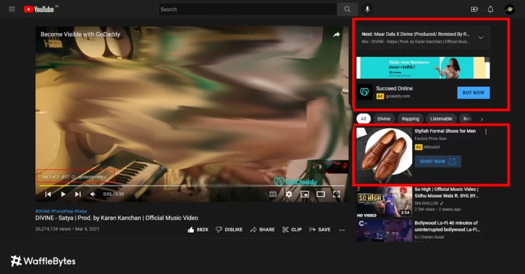 صورة توضح الإعلانات الكثيرة في يوتيوب، المصدر Waffelbytes