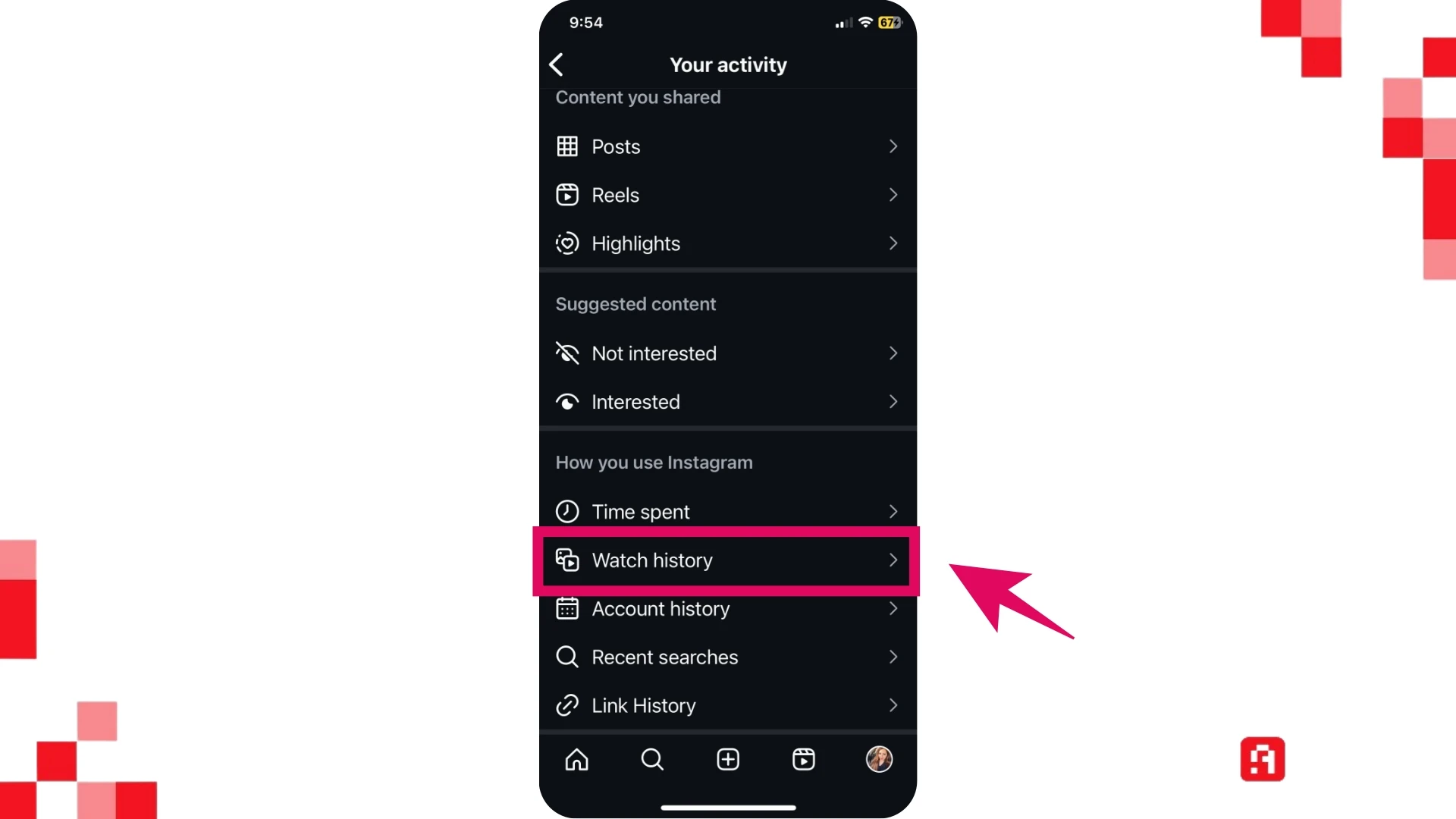 فتح سجل مشاهدات الريلز