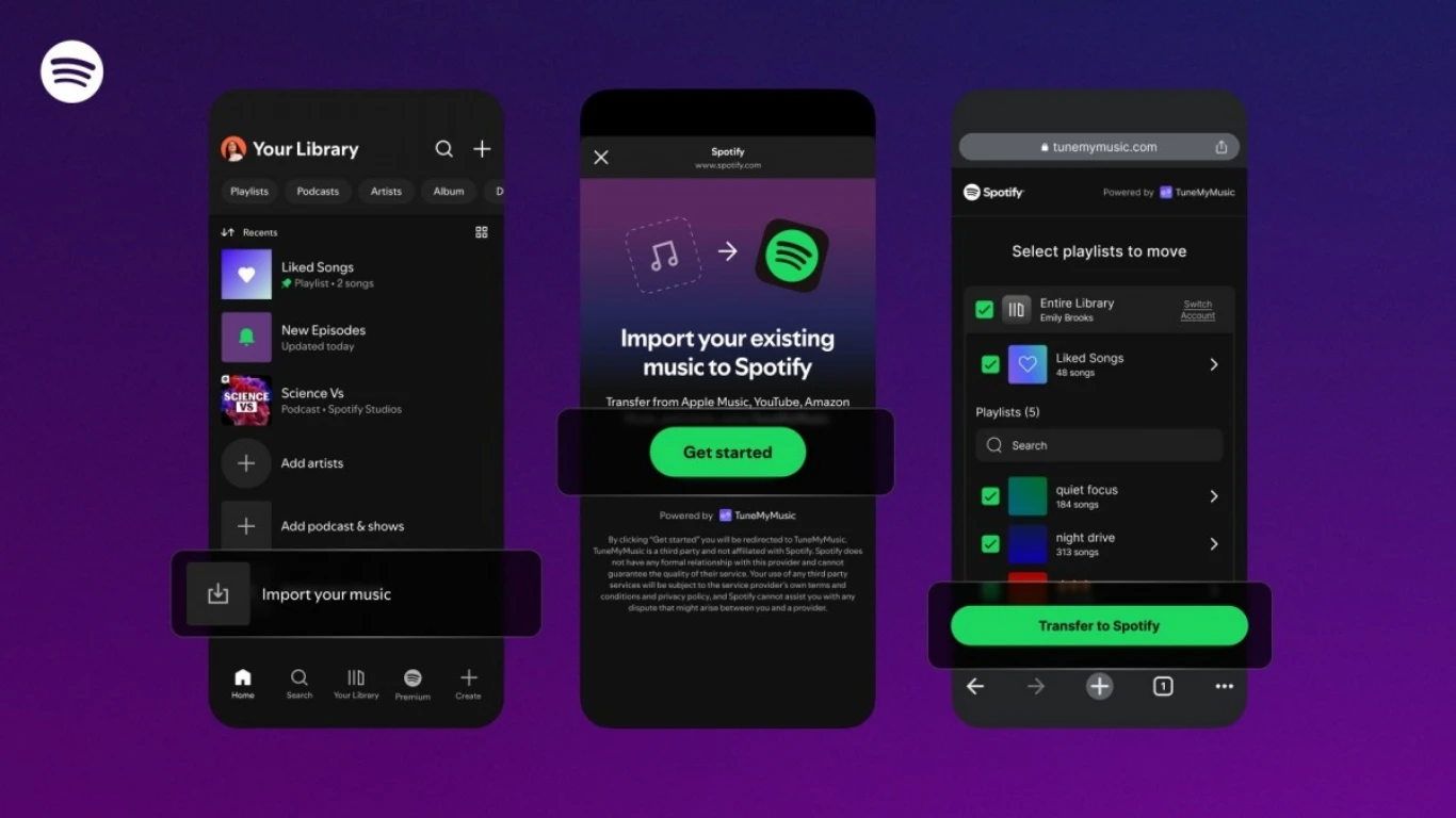 Spotify يقدم طريقة مدمجة لاستيراد قوائم التشغيل من التطبيقات المنافسة