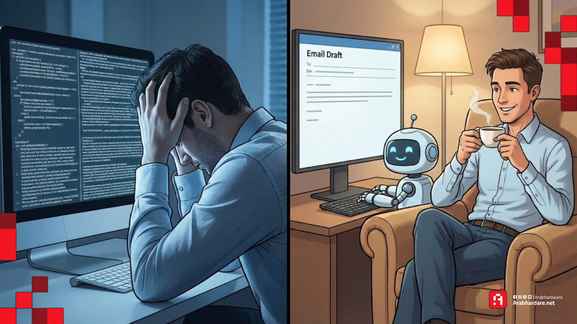 موظف يفكر في صياغة إيميل