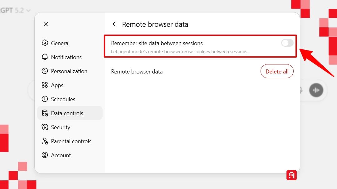 تعطيل حفظ بيانات المواقع