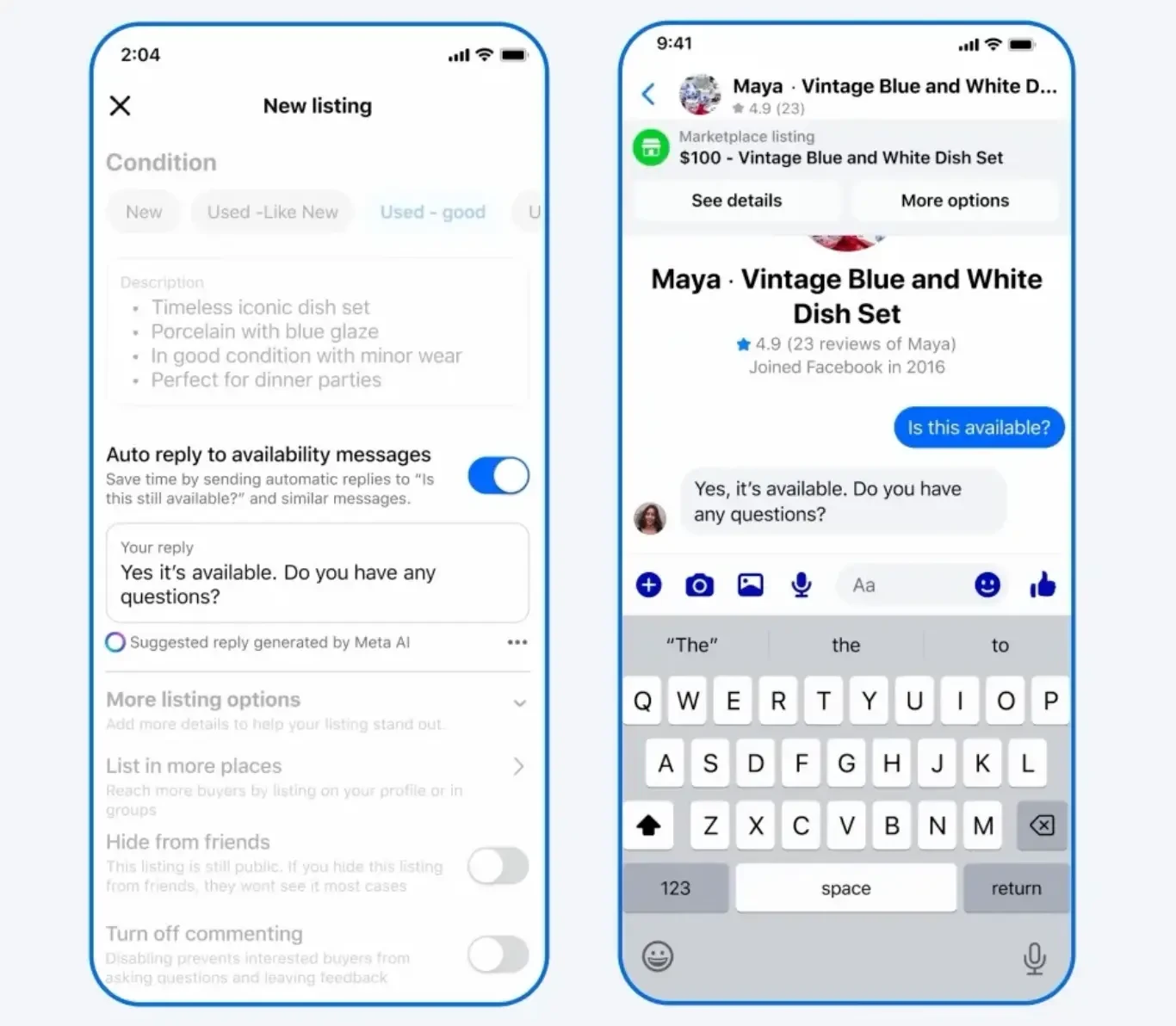 أدوات ذكاء اصطناعي في Facebook Marketplace للرد التلقائي على الرسائل