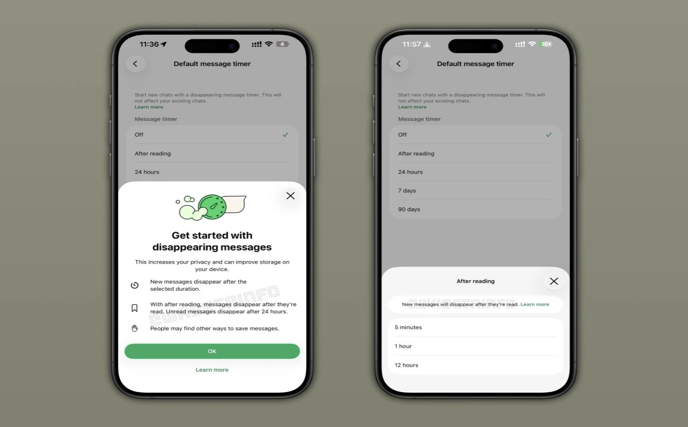 تطبيق واتساب يختبر ميزة الرسائل ذاتية الاختفاء على هواتف آيفون - المصدر: Wabetainfo