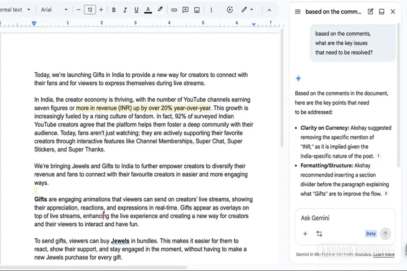تعزيز Gemini في Google Docs بقدرات جديدة لفهم التعليقات والرد عليها