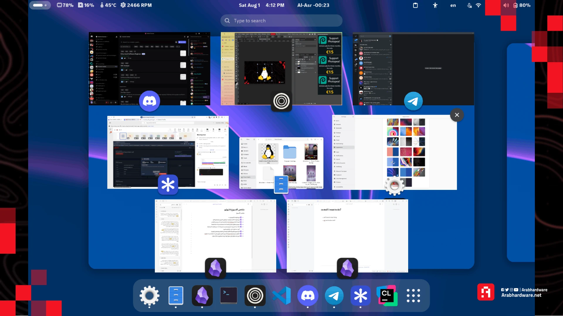 نظام لينكس بواجهة gnome. المصدر: فريق عرب هاردوير