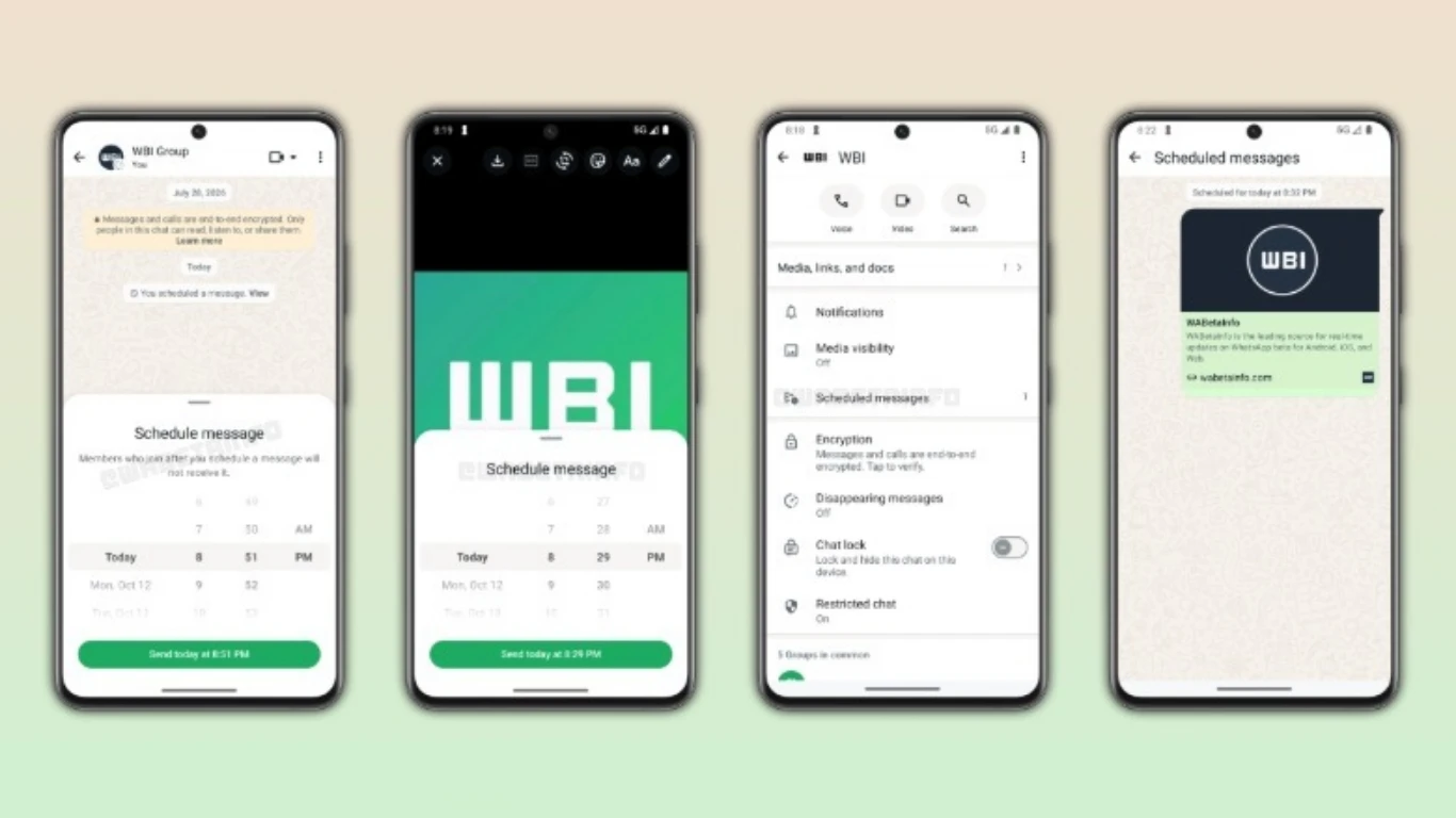 واتساب يختبر جدولة الرسائل حتى أسبوعين مقدمًا على أندرويد - المصدر: wabetainfo