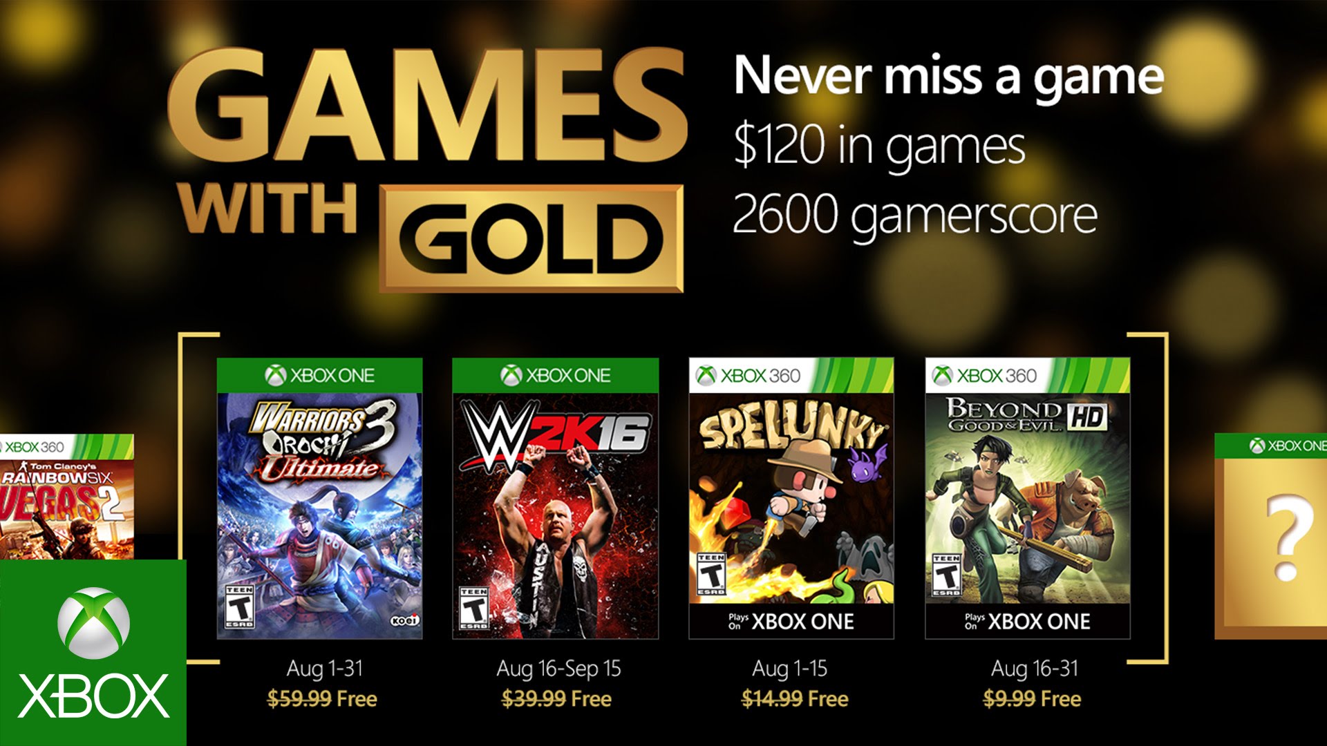 قائمة ألعاب شهر أغسطس المجانية لمشتركى خدمة Xbox Live Gold