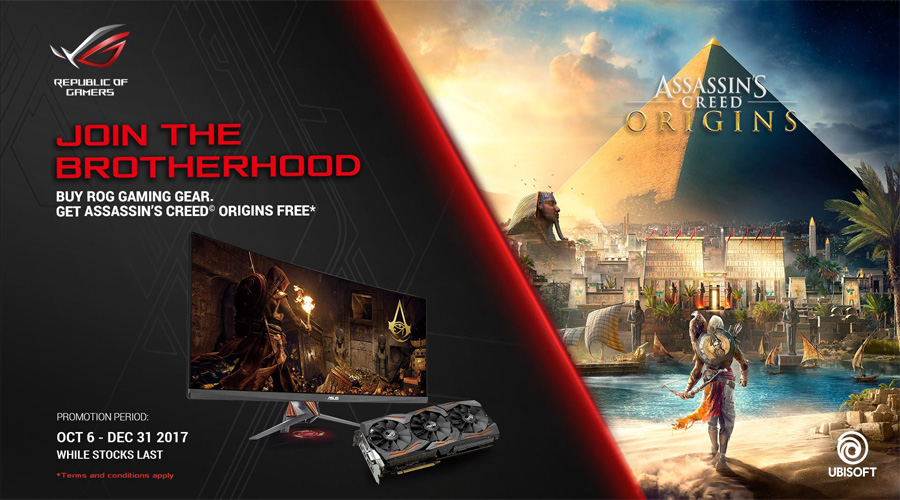 احصل على لعبة Assassin’s Creed Origins مجاناً عند شراء بطاقات أو شاشات ASUS ROG