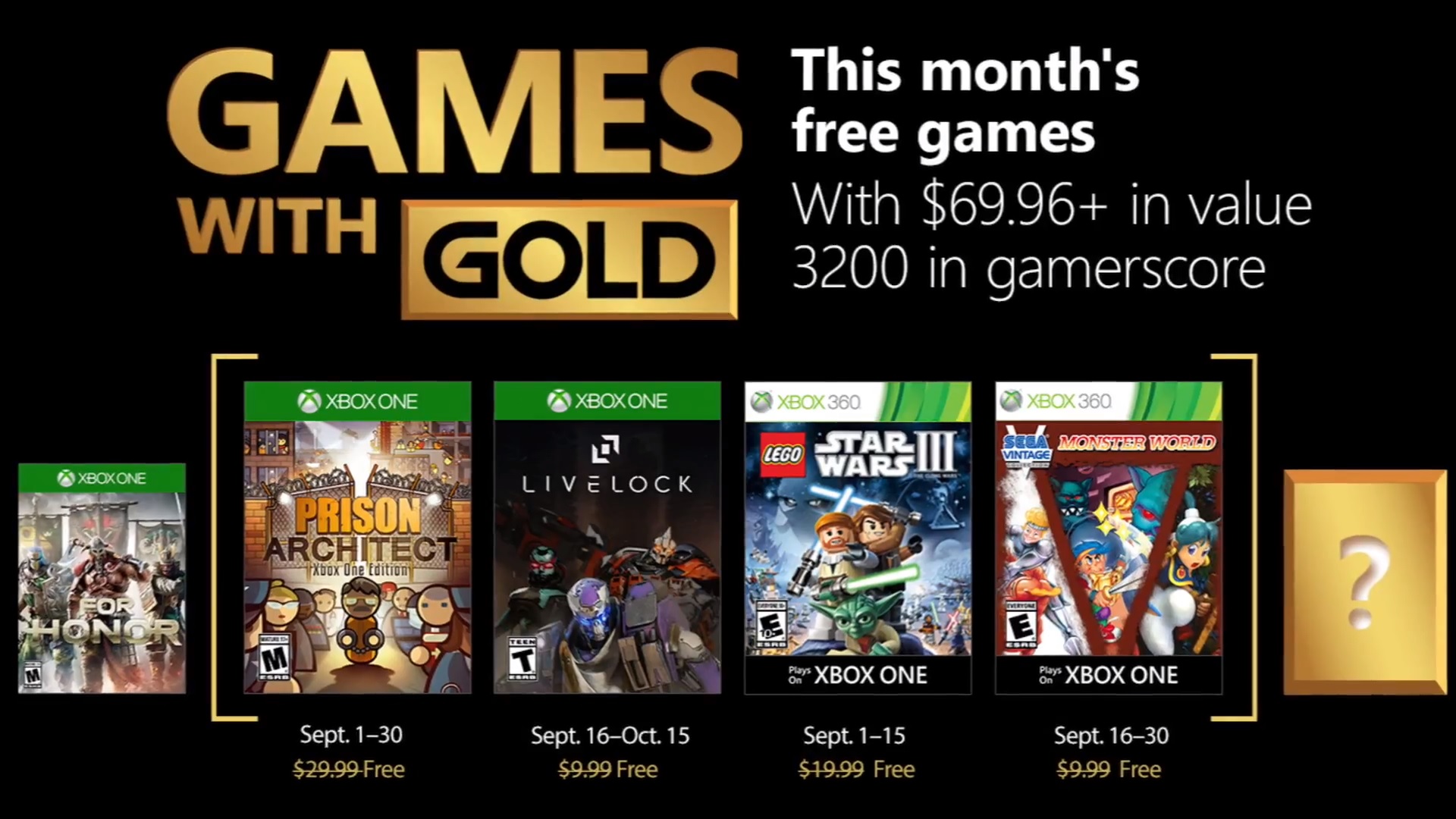 الكشف عن قائمة ألعاب Games With Gold المجانية لشهر سبتمبر 2018