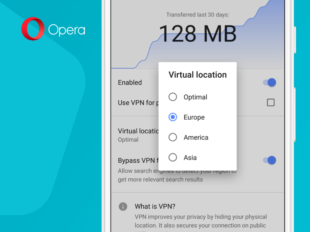خدمة VPN مجانية على متصفح Opera
