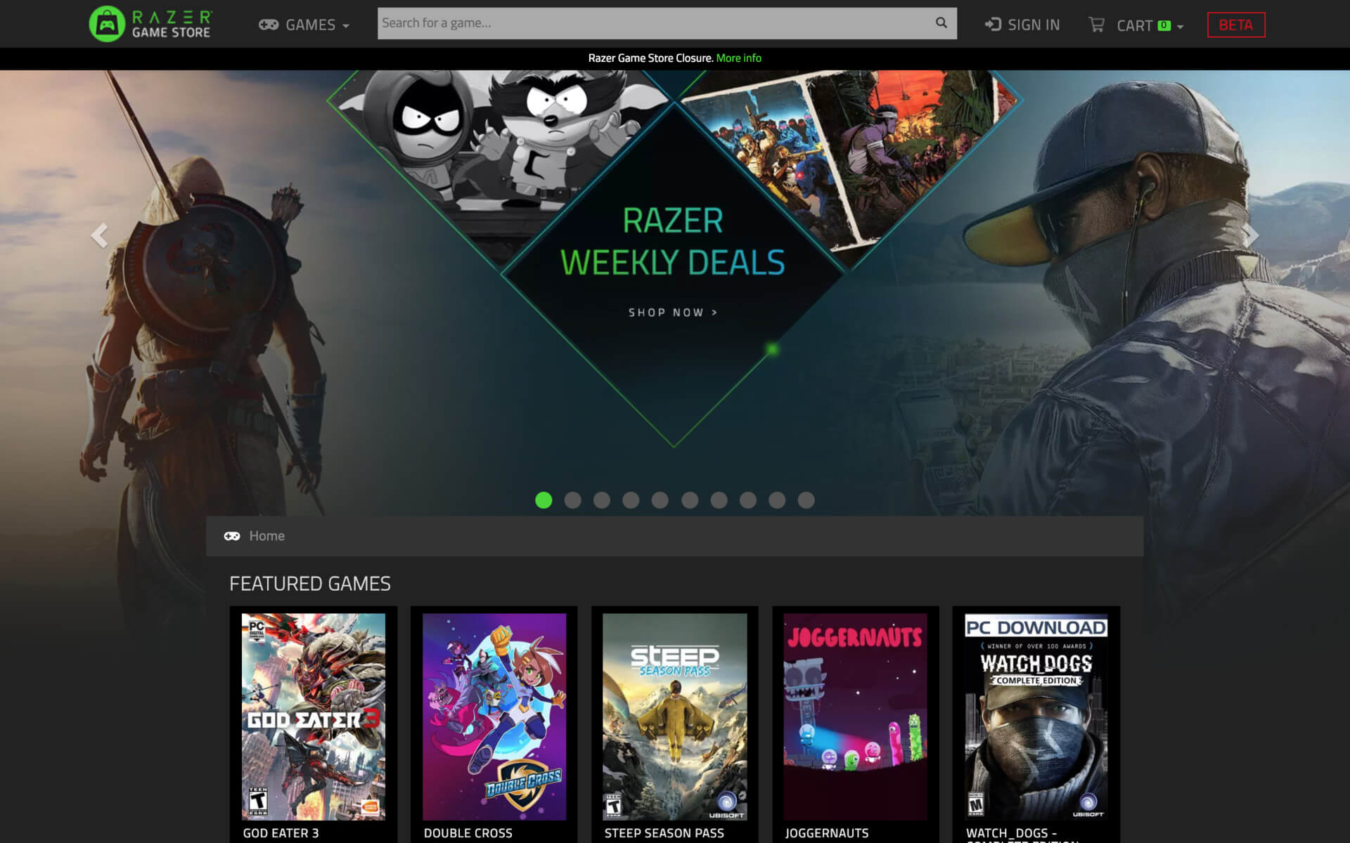 اغلاق متجر Razer Games Store