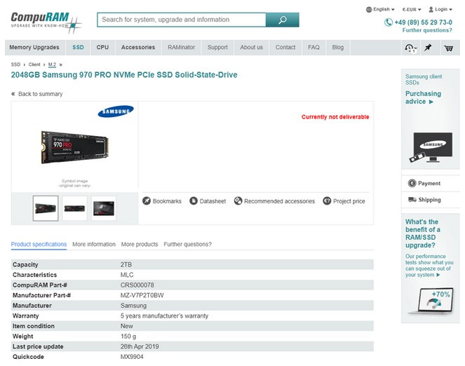 أقراص Samsung 970 Pro NVMe SSD ستكون متاحة بسعة تخزين 2 تيرابايت في وقت قريب