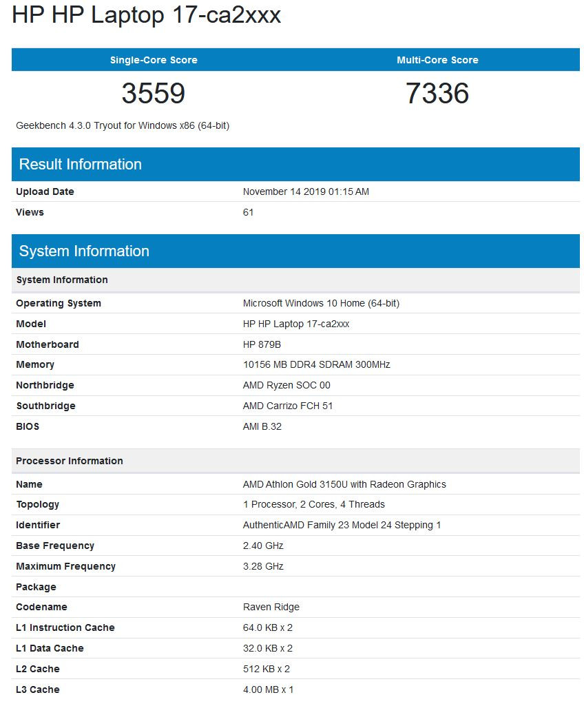 ظهور معالج AMD Athlon Gold لأول مرة على منصة Geekbench !! بروسيسور