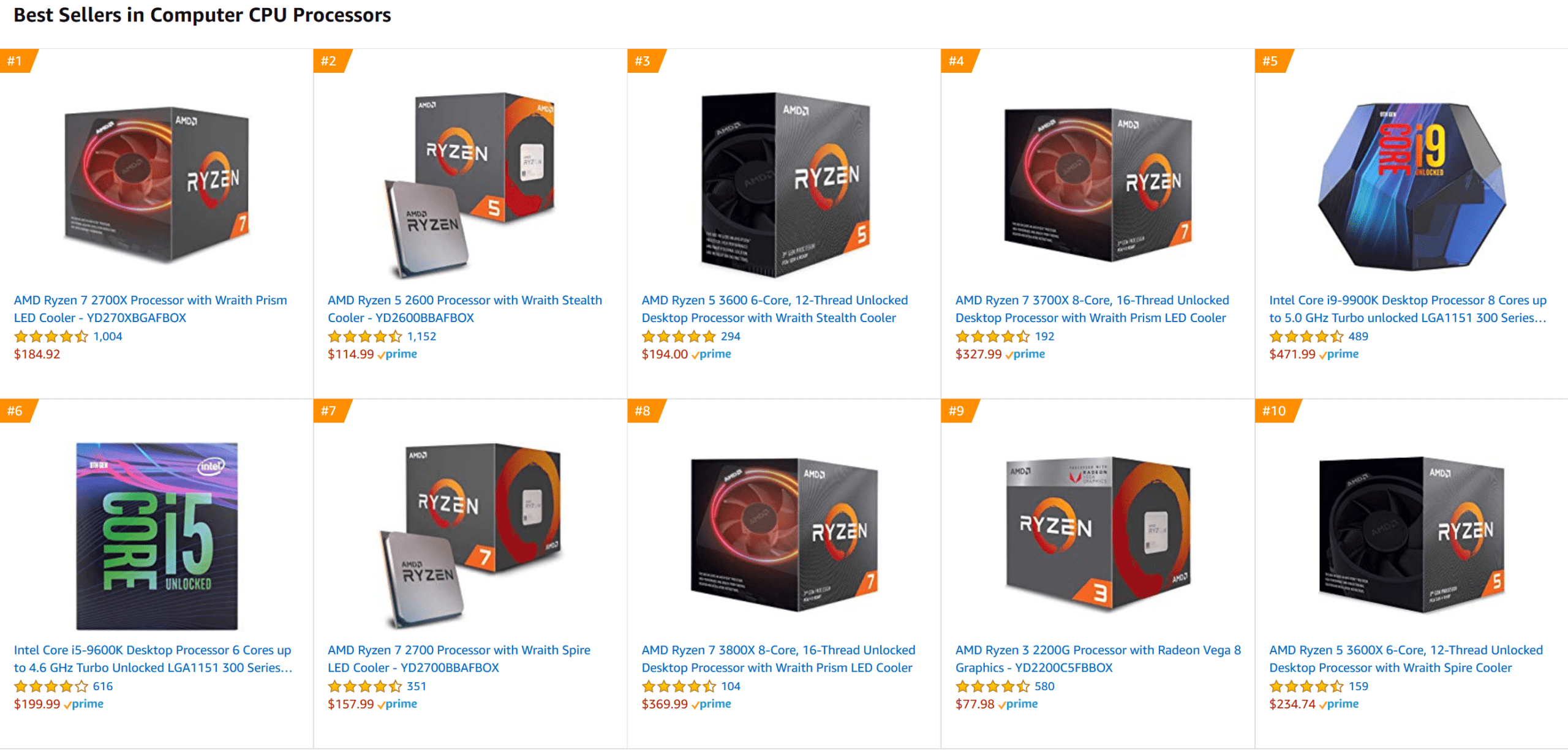 معالجات شركة AMD تسيطر على قائمة المعالجات الأكثر بيعاً على Amazon