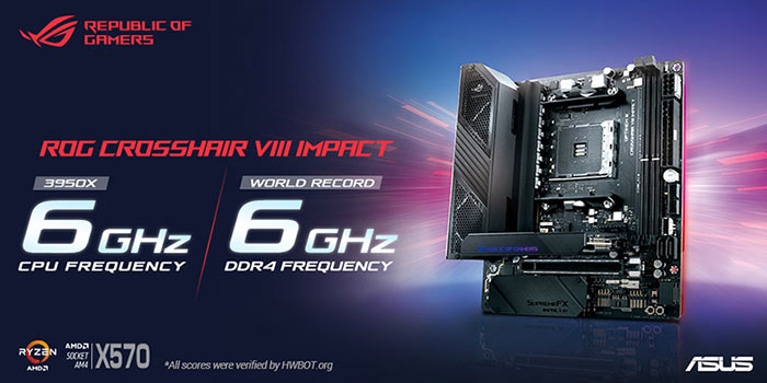 لوحة ASUS Crosshair VIII Impact تدفع بتردد المعالج والذاكرة نحو 6GHz!