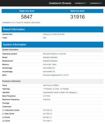 نتائج بينشمارك Geekbench تؤكد تفوق Intel i9-10880H على i9-9880H