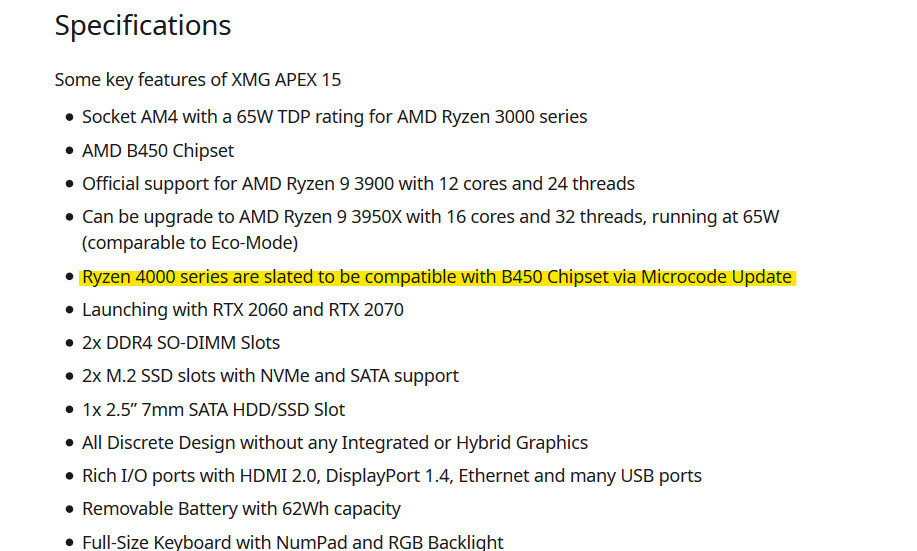 B450 AMD Ryzen 4000 CPU