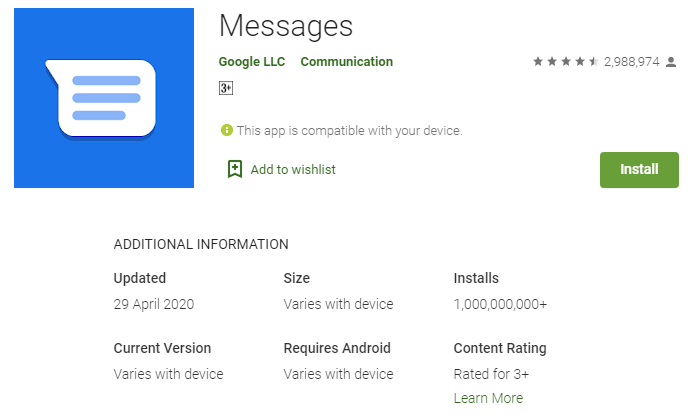 تطبيق رسائل جوجل Google Messages يصل إلى مليار عملية تحميل Google Messages
