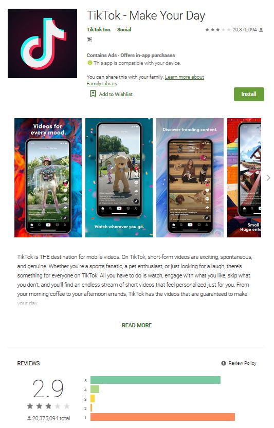 جوجل تتدخل وتنقذ تقييم TikTok على متجر Google Play