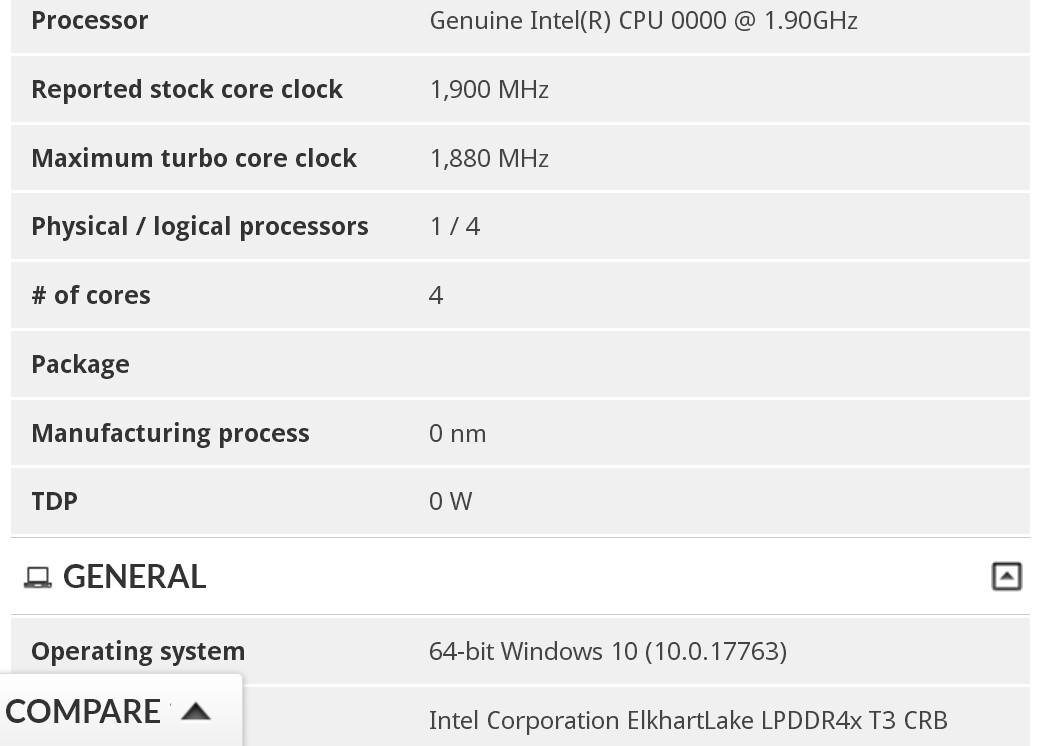 Intel Elkhart Lake 3DMark CPU انتل