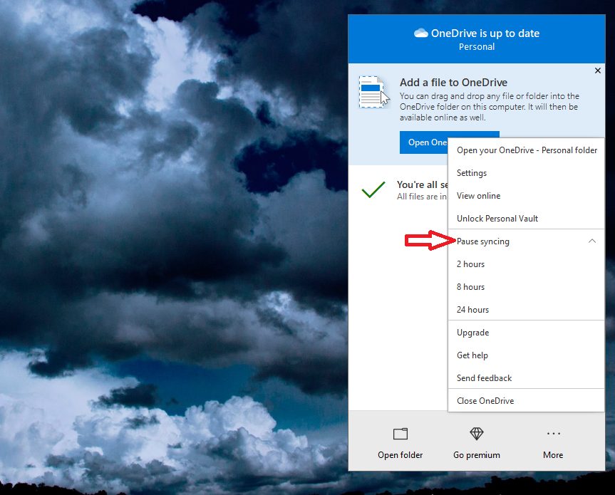 إيقاف خدمة OneDrive من المزامنة من اجل تسريع ويندوز 10 علي الكمبيوتر