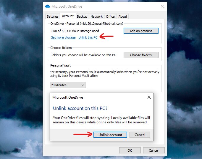 إيقاف خدمة OneDrive من المزامنة في windows 10