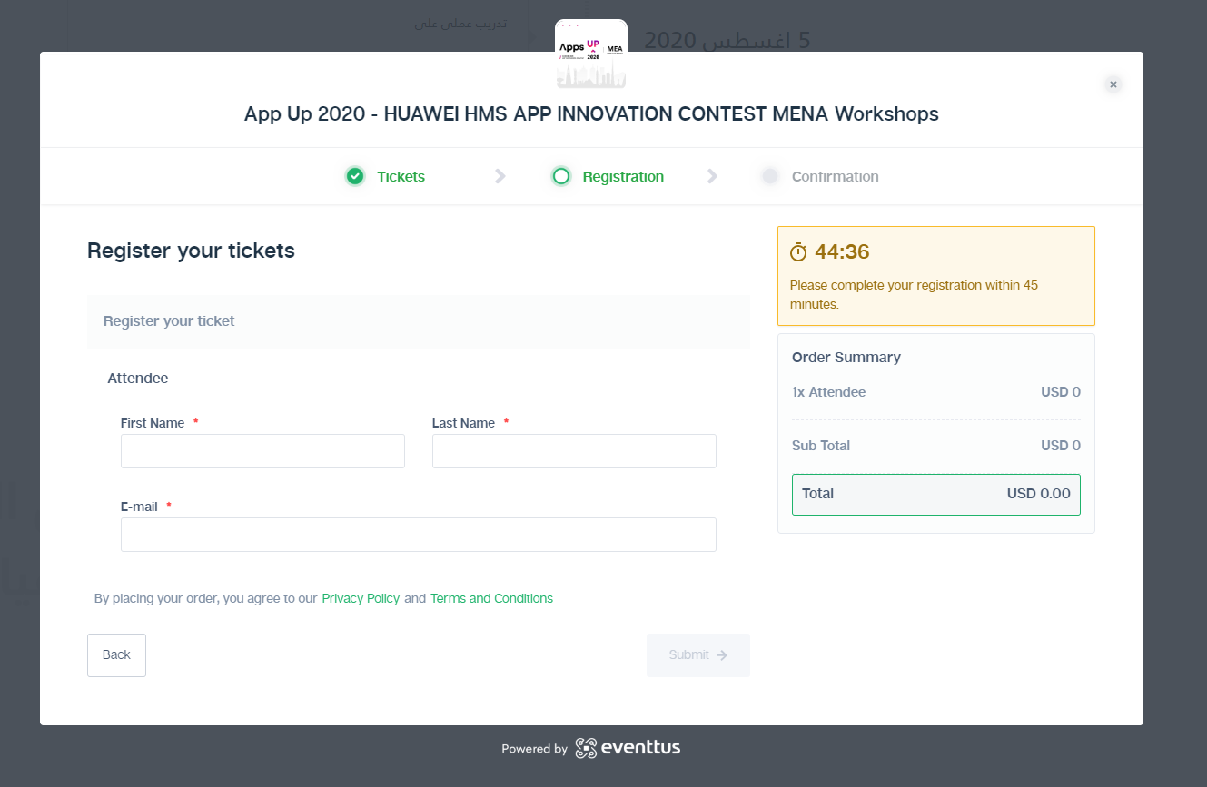 قم بالتسجيل عن طريق منصة Eventtus