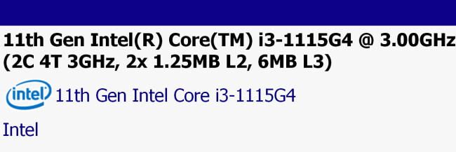 معالج Core i3-1115G4 من شركة Intel يظهر على قاعدة بيانات SiSoftware