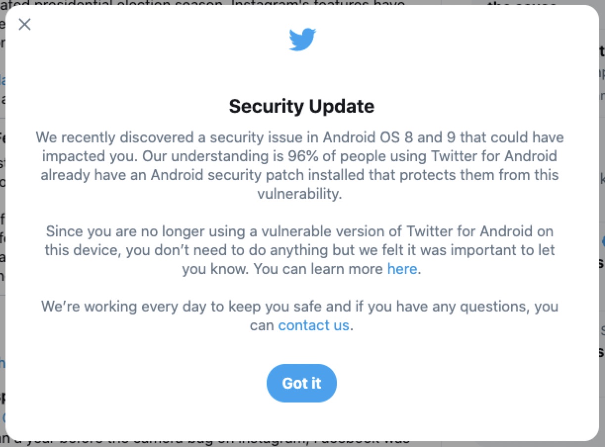 twitter bug security update