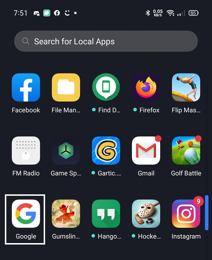 قم بفتح تطبيق Google
