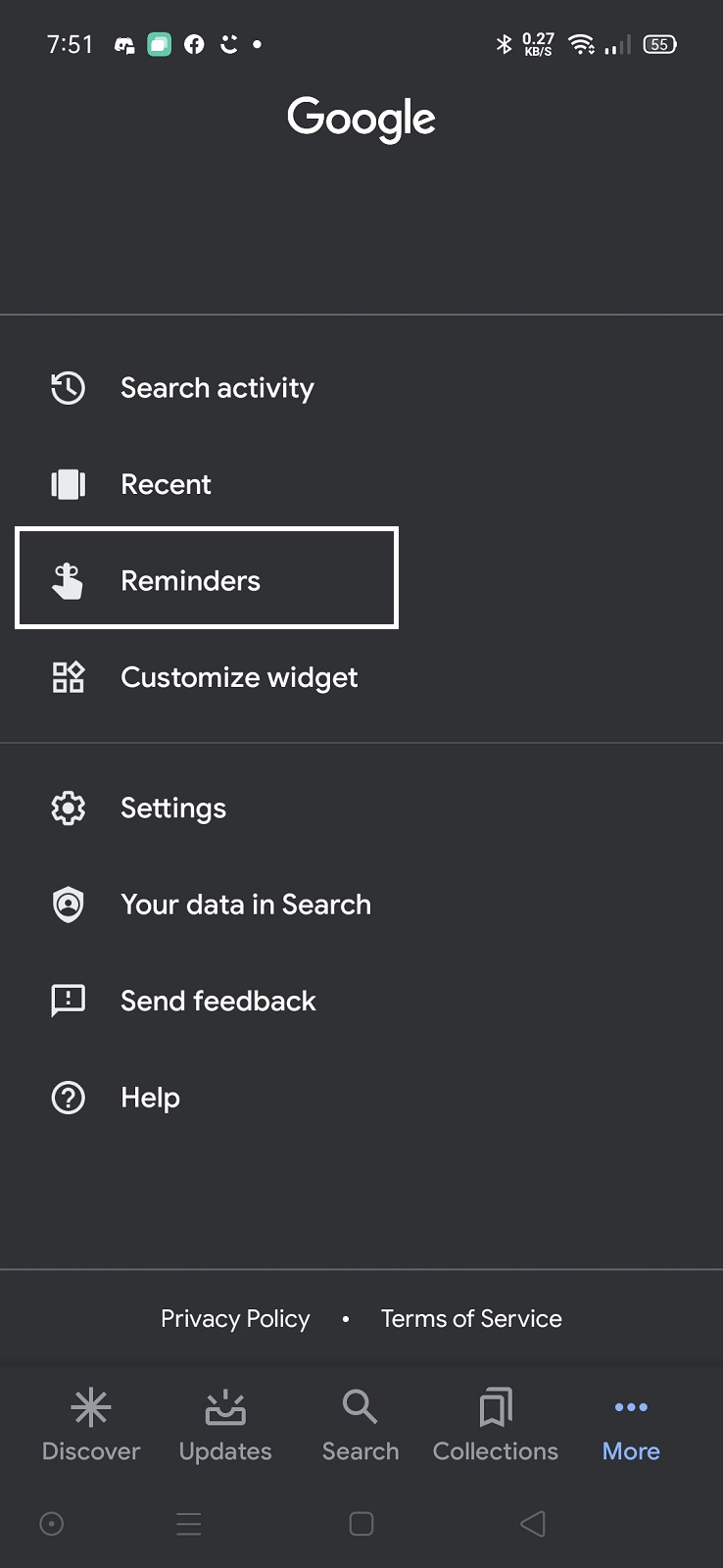 إختر "Reminders" أو ما يساويها بالعربية
