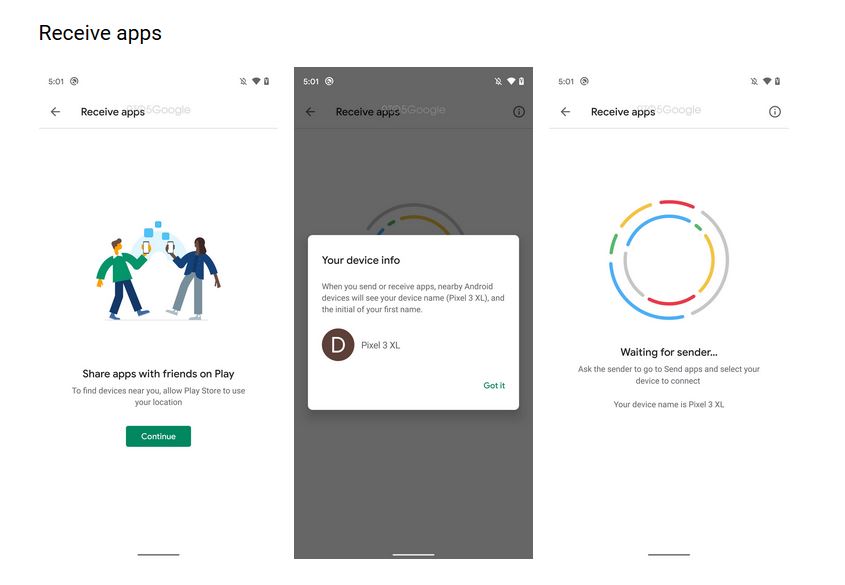 متجر جوجل Play Store سيدعم إرسال واستقبال التطبيقات بدلاً من تحميلها