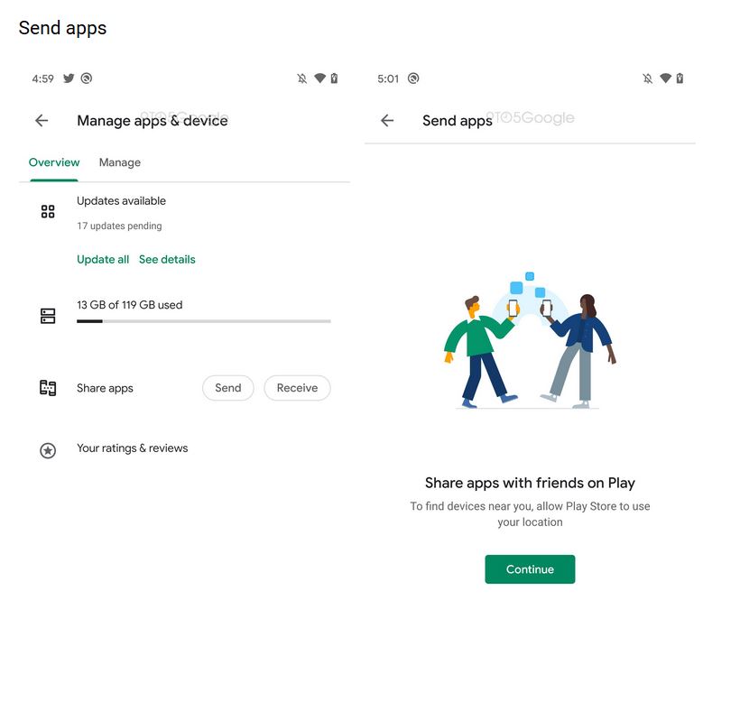 متجر جوجل Play Store سيدعم إرسال واستقبال التطبيقات بدلاً من تحميلها