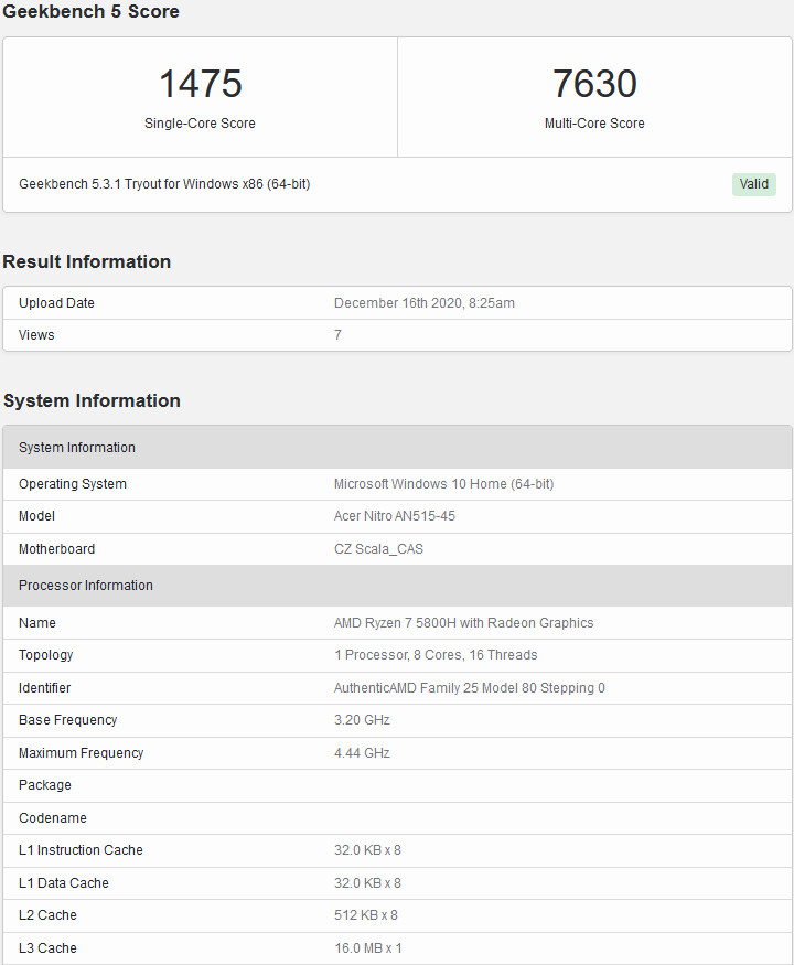 تسريب نتائج معالجات Ryzen 7 5800H من AMD مع اختبارات Geekbench 5