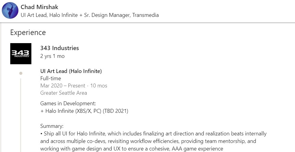ملف التعريف الخاص بمطور Halo Infinite لا يذكر نسخة XBO One !