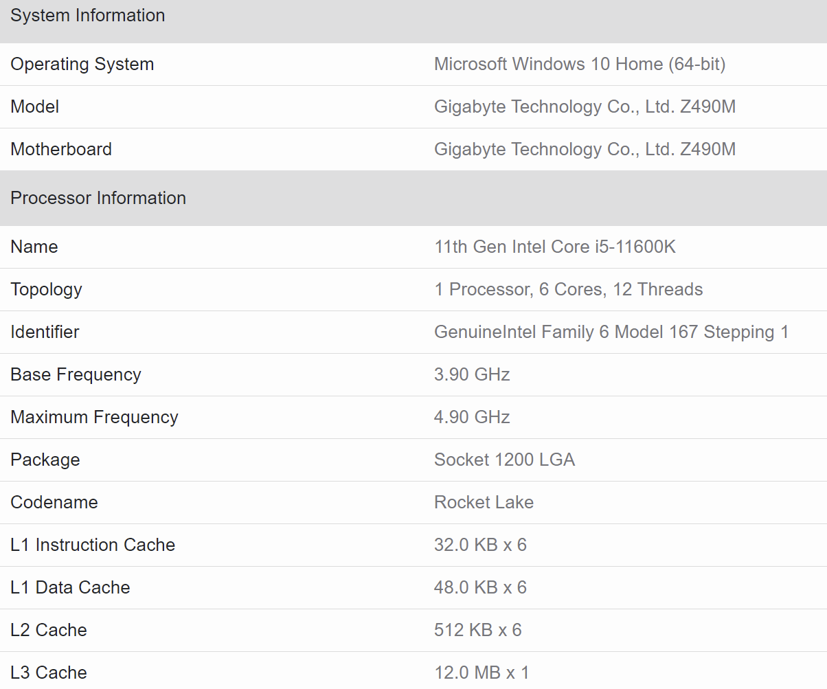 Intel-Core-i5-11600K-Geekbench-Specifications