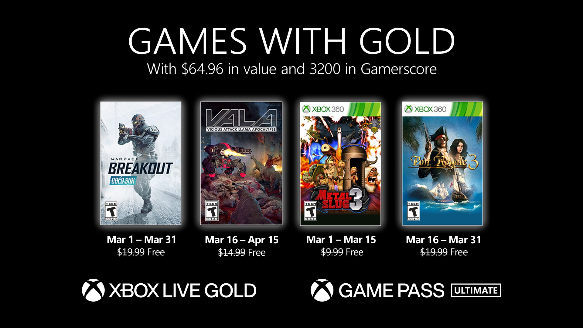 الكشف عن ألعاب Xbox Games With Gold لشهر مارس 2021