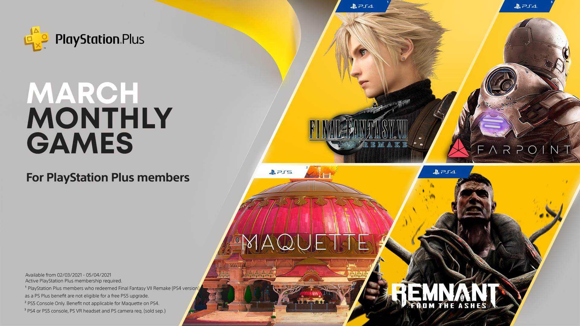 الكشف عن ألعاب PS Plus لشهر مارس ومن بينهم Final Fantasy VII Remake.