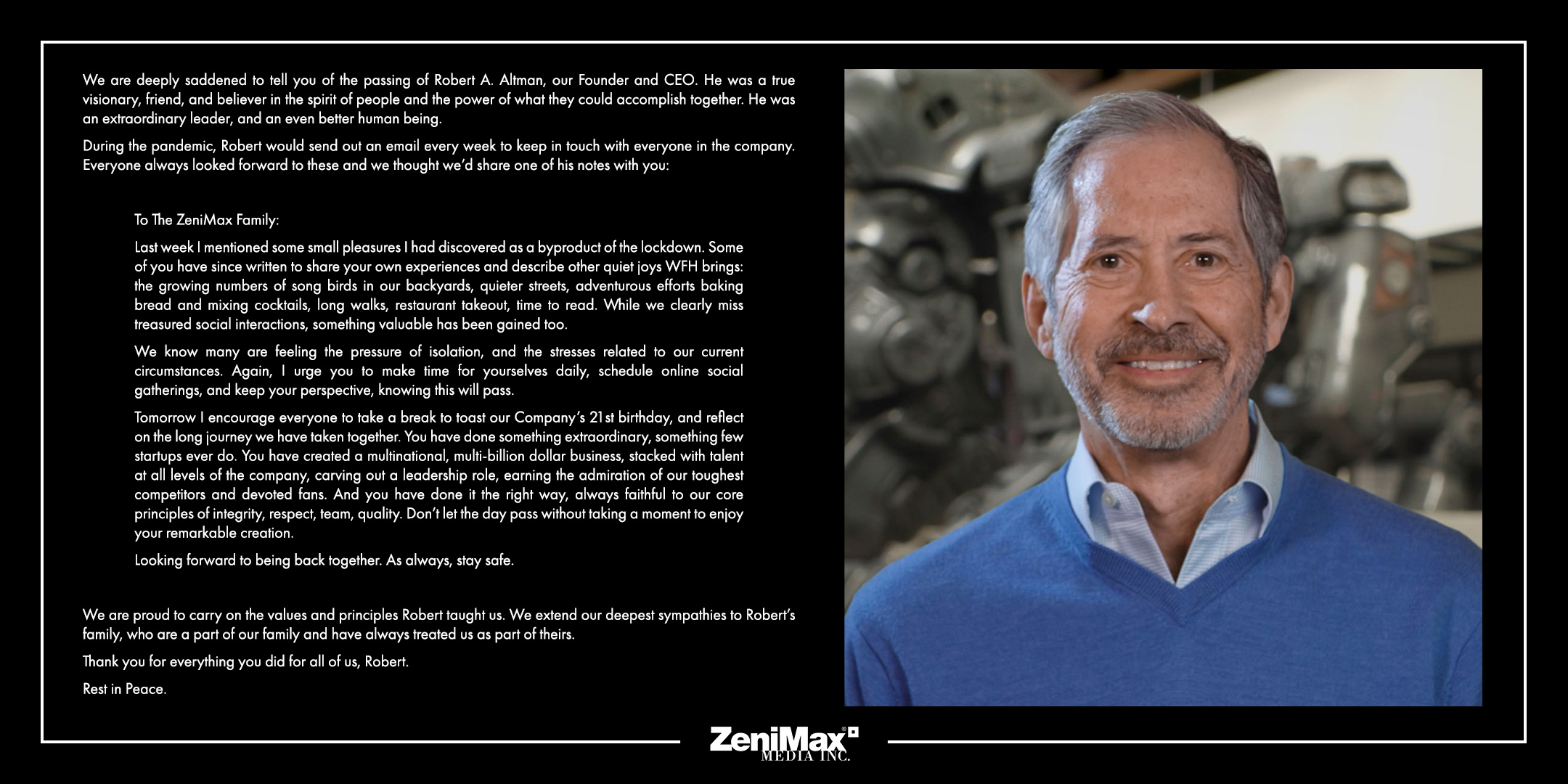 وفاة الرئيس التنفيذي لـ ZeniMax Media المالكة لـ Bethesda !