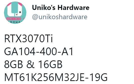 NVIDIA RTX 3070 Ti Leaked Specs
