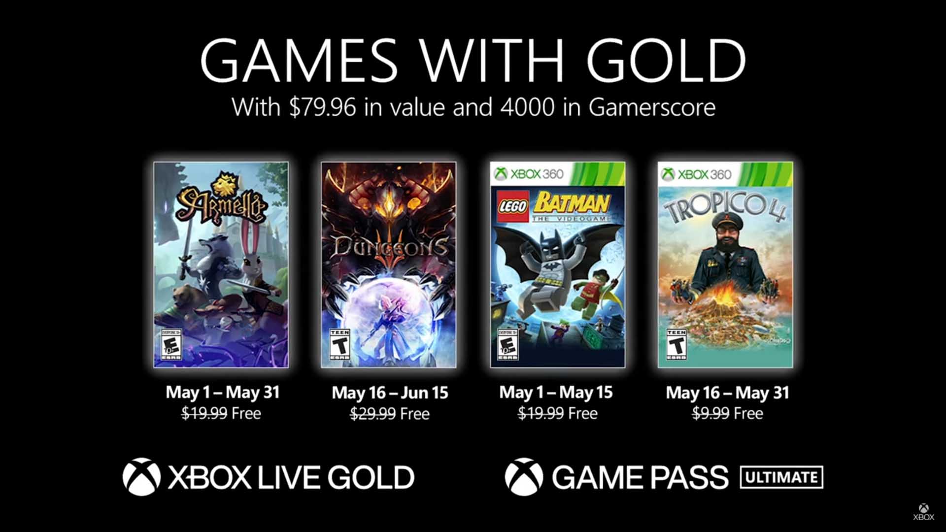 الكشف عن ألعاب خدمة Xbox Live Gold المجانية لشهر مايو.
