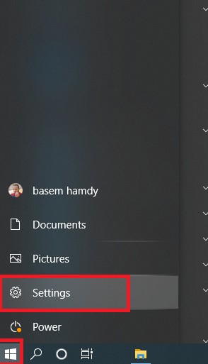 قُم بالذهاب إلى قائمة start واختر Settings