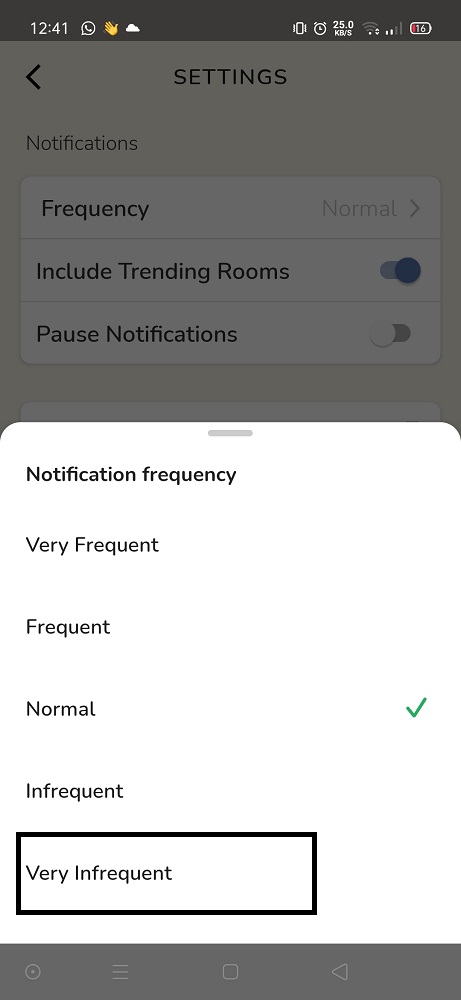 قم باختيار Very Infrequent