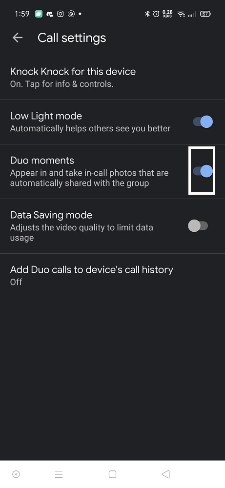 قم باختيار تعطيل إلتقاط الـ Moments