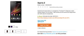 Sony Xperia Z متاح الآن علي المتجر الخاص بشركة سوني